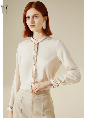 FINITY米色衬衫冬季简约印花高端设计感气质名媛风上衣女