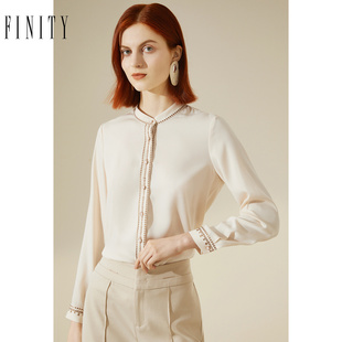 FINITY米色衬衫冬季简约印花高端设计感气质名媛风上衣女