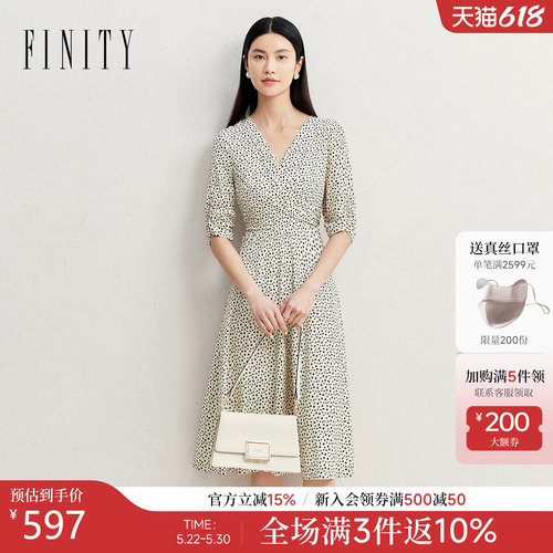 FINITY菲妮迪连衣裙2026年春季新款简约波点设计感V领气质裙子女