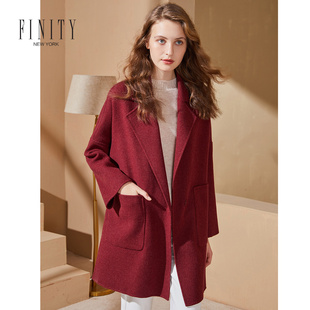 FINITY冬装简约羊毛大衣法式宽松时尚中长款女士毛呢外套