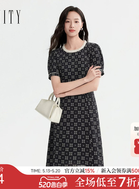 FINITY菲妮迪连衣裙2026夏季新款简约黑色提花优雅通勤休闲长裙女