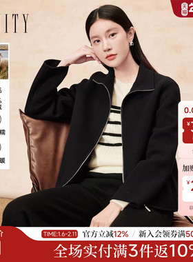 FINITY菲妮迪短外套2025年冬季新款简约双面呢翻领毛呢外套女士