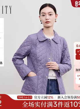 菲妮迪品牌棉衣棉服2025年冬季新款简约紫色气质保暖轻薄通勤外套