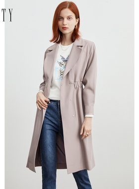 FINITY粉色风衣2023春季简约气质显瘦耐皱减龄中长款外套女