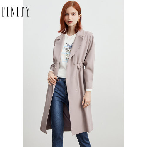 FINITY粉色风衣2023春季简约气质显瘦耐皱减龄中长款外套女