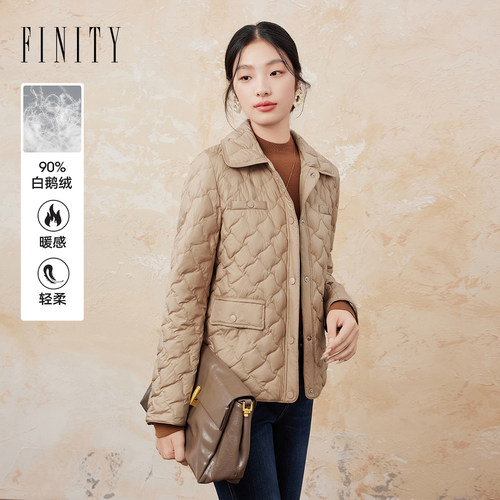 FINITY菲妮迪90白鹅绒羽绒服2024年冬季翻领短款保暖外套女