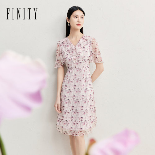 FINITY菲妮迪连衣裙2026夏季新款简约时尚木耳边温柔气质裙子女