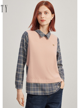 FINITY衬衫2023春季别致假两件设计感气质减龄套头上衣女