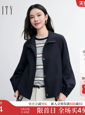 FINITY菲妮迪短外套2026春新款简约翻领蓝色宽松短款外套上衣女装