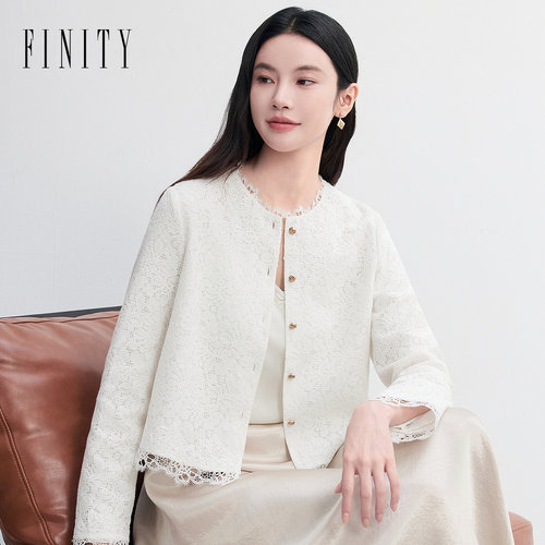 菲妮迪春季小香风蕾丝短外套女
