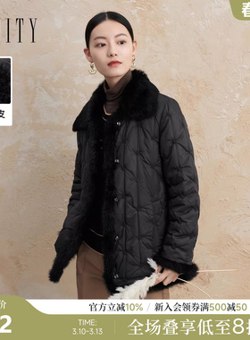 【兔毛毛领】菲妮迪棉衣棉服冬季新款奢感立体花卉刺绣外套女xdt