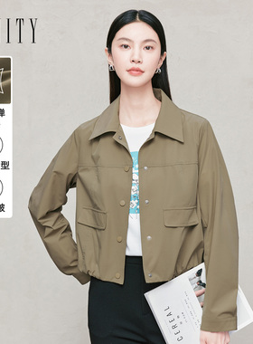 FINITY菲妮迪短款风衣2026年春季新款简约气质翻领香槟色短外套女