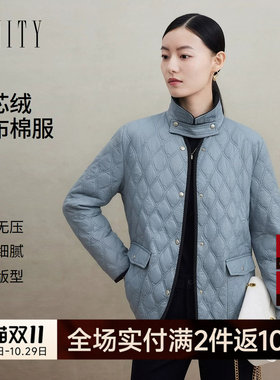 FINITY菲妮迪棉服2026冬季新款翻领灯芯绒撞色轻量短款棉袄外套女