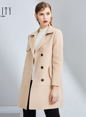 FINITY冬装中长款毛呢大衣女宽松双面呢气质毛呢外套
