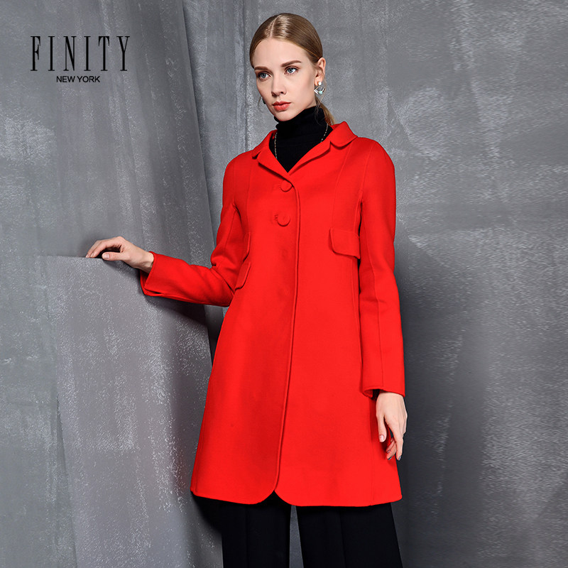 FINITY冬季中长款羊毛呢子大衣女双面呢宽松气质外套