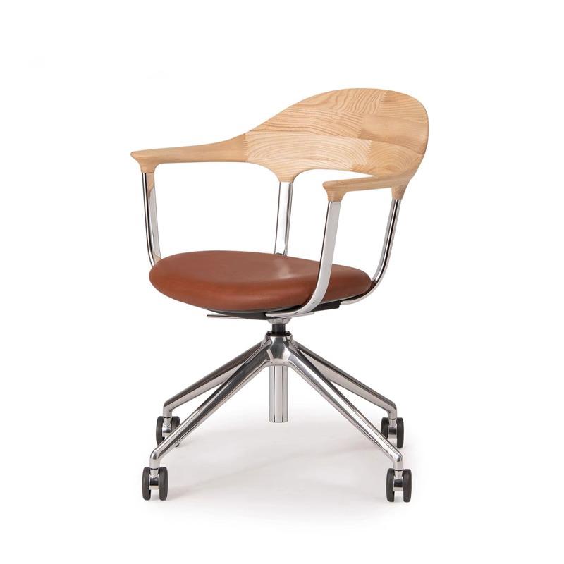 意式极简实木带轮可办公椅