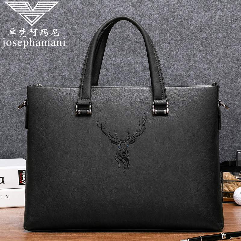 卓梵 阿玛尼男包公文包真皮横款牛皮包商务单肩斜挎包休闲手提包