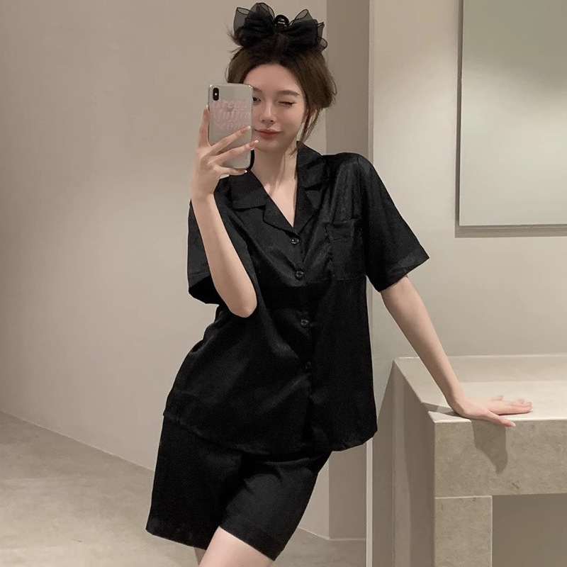 跨境时尚气质睡衣女士夏季冰丝高级感短袖休闲薄款家居服套装代发