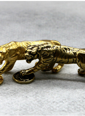 纯黄铜实心复古做旧老虎钥匙扣挂件百兽之王生肖虎小摆件吊坠挂饰