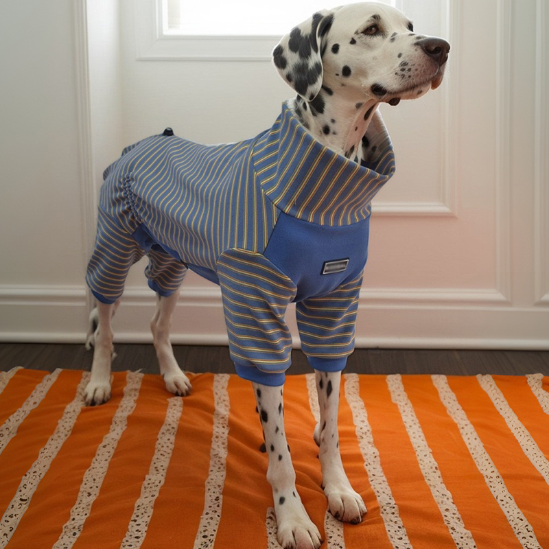 新款宠物狗狗条纹德绒高领四脚衣
