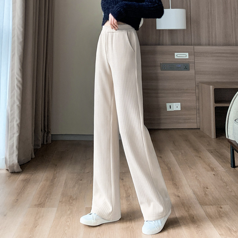 雪尼尔阔腿裤女秋冬加绒2021新款高腰直筒宽松垂感拖地灯芯绒裤子