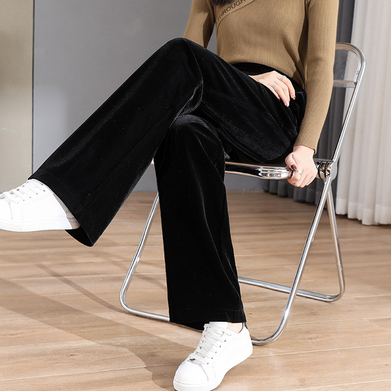 金丝绒阔腿裤女秋冬加绒裤子2021新款高腰垂感直筒裤休闲拖地女裤