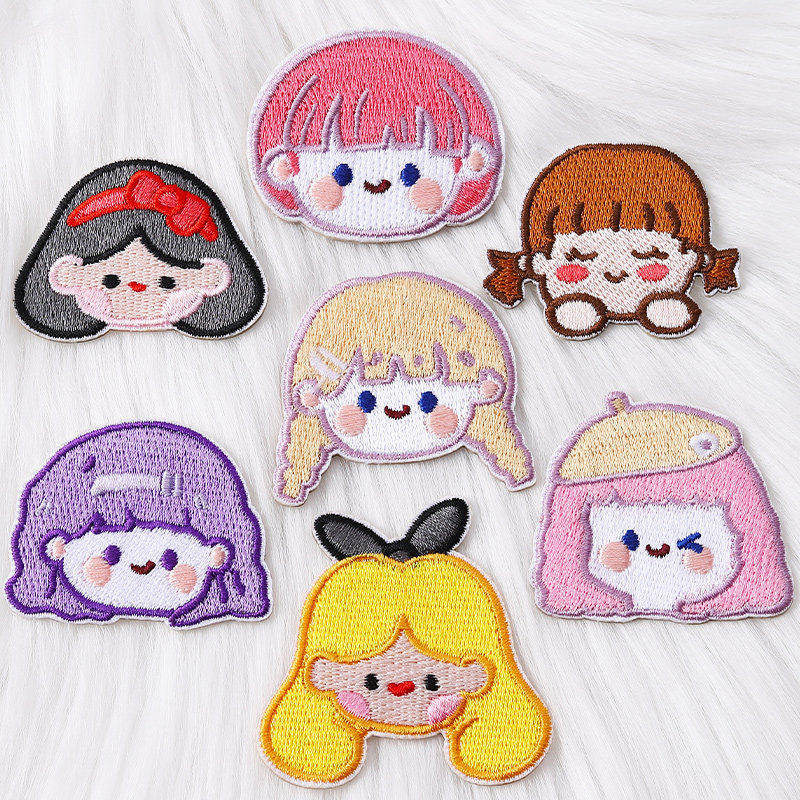 卡通女孩衣服补丁贴自粘免缝儿童羽绒服装饰修补洞贴小号刺绣布贴