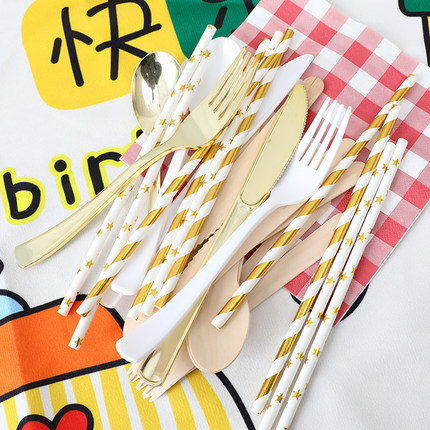 生日派对布置装饰一次性刀叉勺吸管宝宝周岁幼儿园聚会儿童餐具