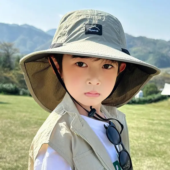 儿童帽子夏季大帽檐披肩防晒帽户外出游渔夫大童男孩遮阳帽防紫外