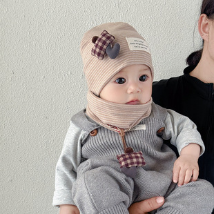 厚款秋冬儿童帽子围巾两件套德绒男女宝宝帽子脖套套装保暖防风