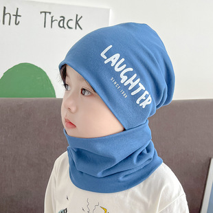 中大童儿童秋冬帽子套装纯棉围脖两件套男女童堆堆帽宝宝套头帽