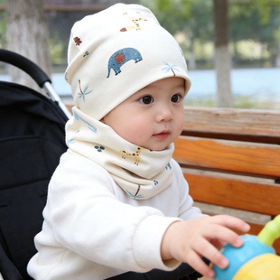 A类儿童帽子纯棉宝宝套头帽春秋冬男童婴儿帽女童围巾套装婴幼儿