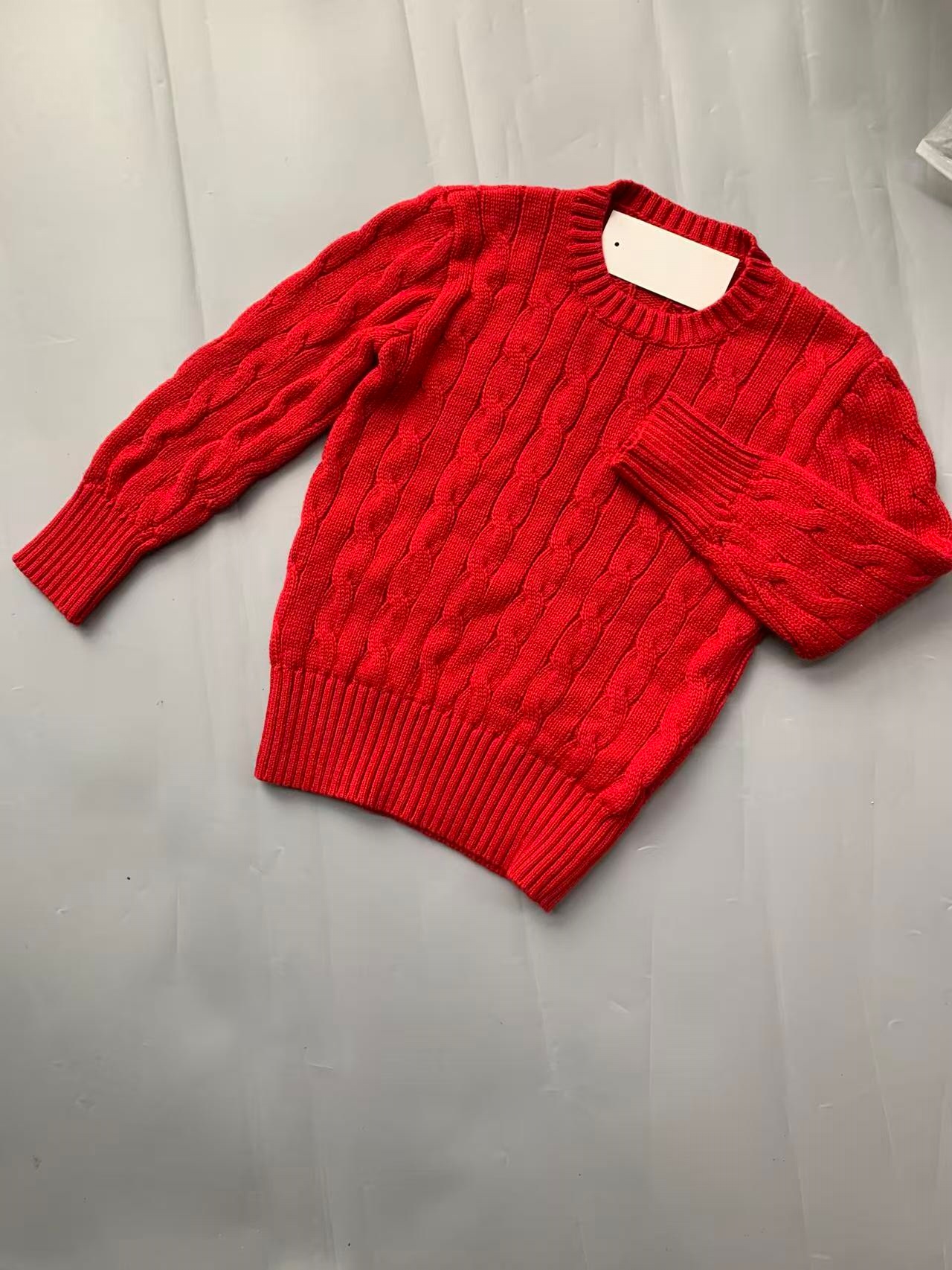 儿童圆领麻花红色毛衣男童女童中大童秋冬套头棉线针织衫 可亲子