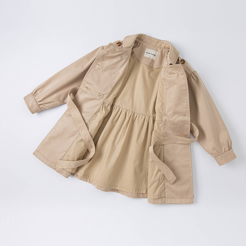[겨울 정리] 데이비드 벨라 중대형 아동복 여아 중간 길이 카키 더블 브레스트 코트 방풍 자켓