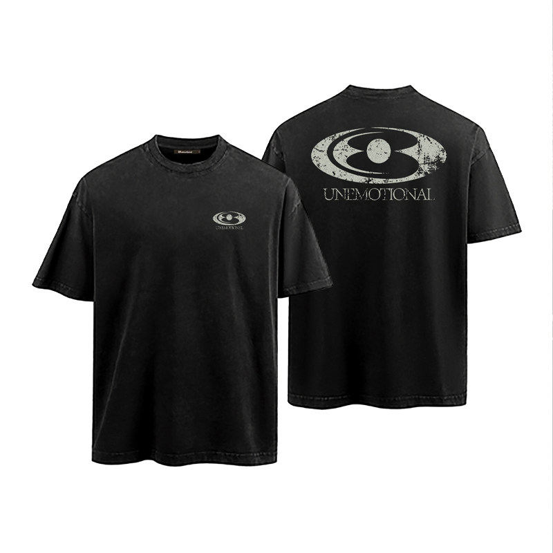 UNemotional夏季clean fit水洗做旧复古几何印花潮短袖圆领t恤男