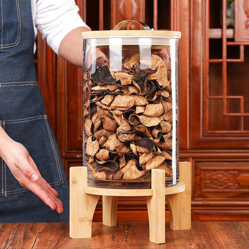 竹盖陈皮储存罐大号密封透明玻璃瓶家用花胶茶叶中药材展示瓶高档