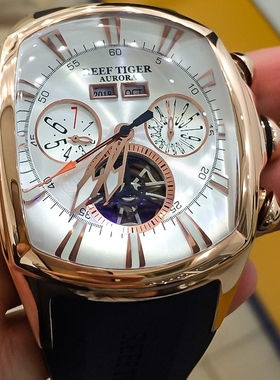 Reef Tiger Men Sport Watches Tourbillon Dial Rubber Strap