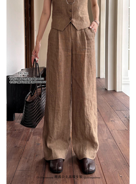 特价DI-SUI欧韩2025新款22017秋冬女装老钱风亚麻阔腿裤舒适长裤