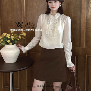 现货特价S Jayova欧韩2025女装秋冬43288甜美木耳领花边长袖衬衫