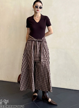 .特价DI-SUI欧韩2025新款秋冬26026女装时尚格子拼接针织连衣裙