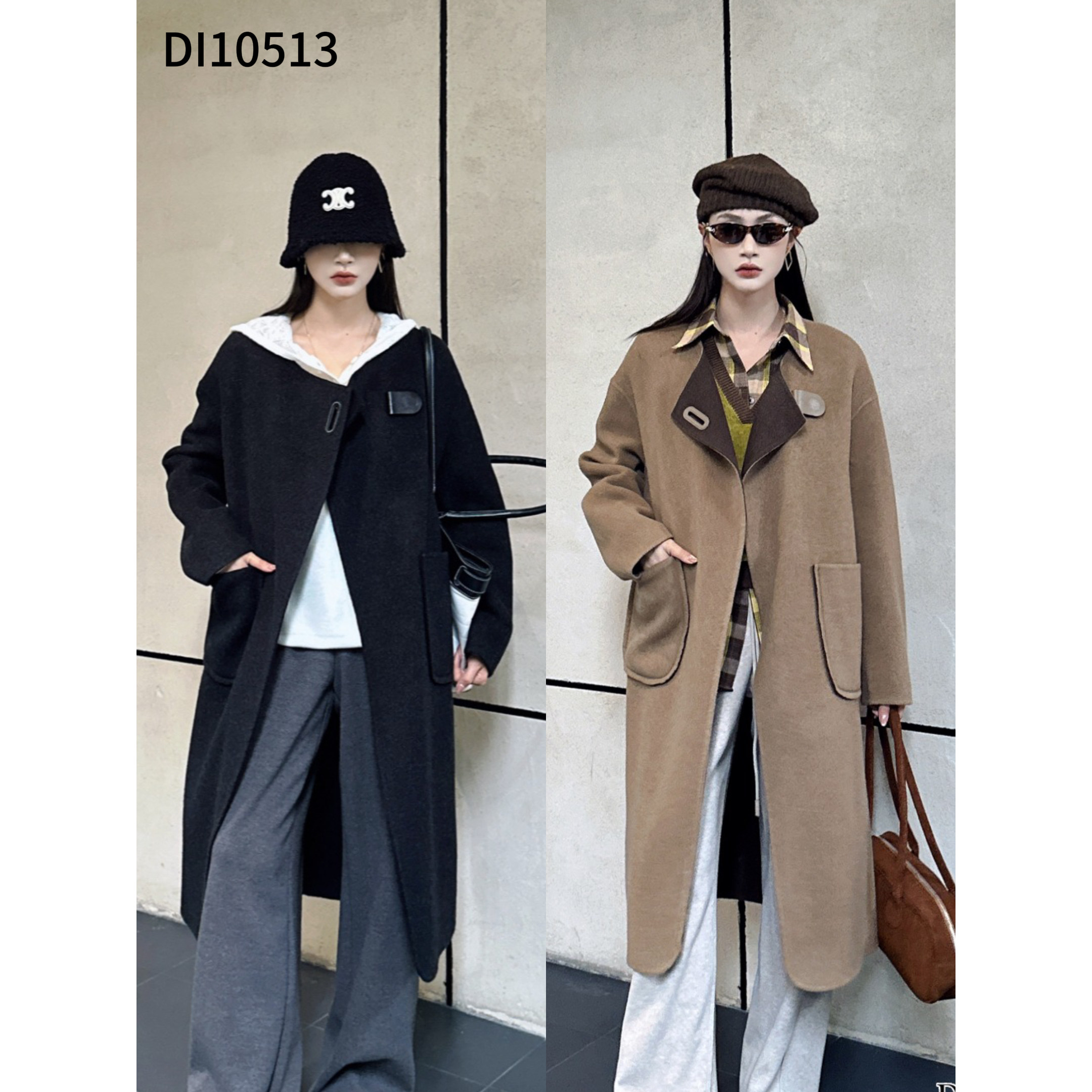 定制DI-SUI欧货2025秋冬新款女装10513山羊绒气质宽松拼色大衣
