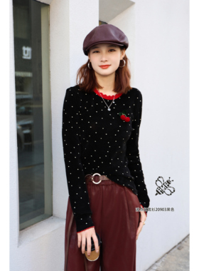 现货特价FMF欧韩2025女装S Jayova秋冬20903日常波点花边领口打底