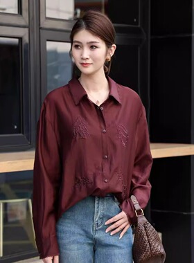 现货特价FMF欧货2025女装S Jayova秋冬43267绣花纯色宽松显瘦衬衫