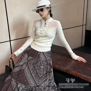 现货特价DI-SUI欧韩2025秋冬女00028优雅珠花气质镂空上衣羊毛衫