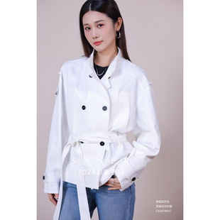 SANER欧货2026早春新款女装824746老钱风天丝亚麻风衣收腰外套