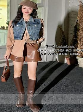 特价R牌正品秋季17576时尚2024假两件牛仔马甲衬衫女士