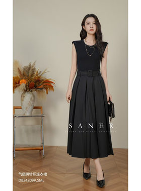 特价SANER欧洲站2025秋冬新款女装824209气质修身拼针织连衣长裙
