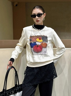 待DI-SUI正品2025秋冬新女装26007珠花刺绣图案圆领舒适卫衣百搭