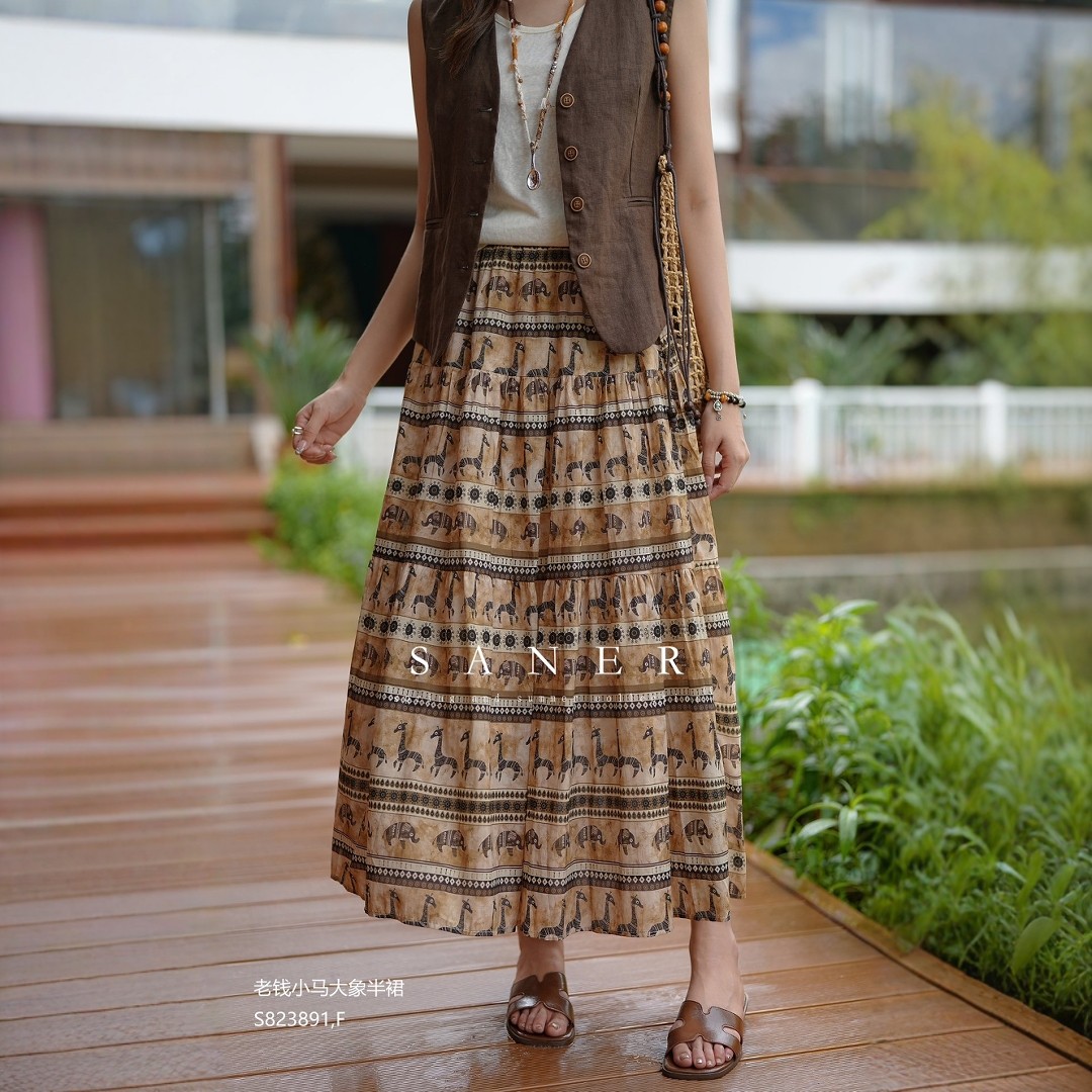 特价SANER女装2025夏季新款823891韩版宽松小马大象半身裙女