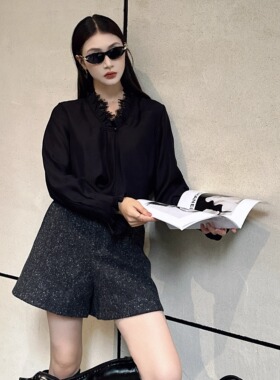 现货特价DI-SUI欧货2025秋冬新款女38129百搭天丝蕾丝花边长袖衫